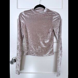 & other stories mock neck pink velour long sleeve - size 4